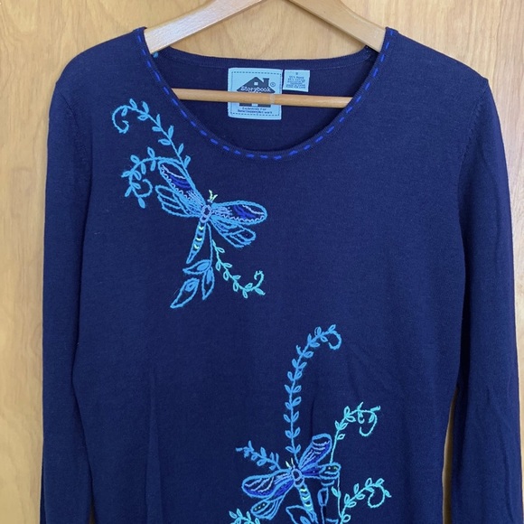 Storybook Knits Sweaters - Storybook Knits Navy Dragon Fly Gathering Sweater